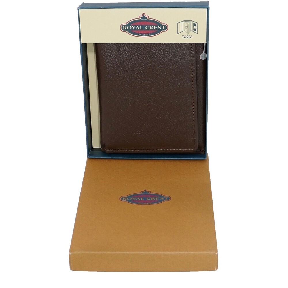 Royal Crest Men's Brown Tri-fold Cowhide Leather Wallet